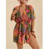image:imageMakeMeChic Womens Plus Size Beach Cover Ups Shirt Dress Floral Half Sleeve V Neck Boho Beach DressesMulticolor