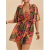 image:imageMakeMeChic Womens Plus Size Beach Cover Ups Shirt Dress Floral Half Sleeve V Neck Boho Beach DressesMulticolor
