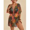 image:imageMakeMeChic Womens Plus Size Beach Cover Ups Shirt Dress Floral Half Sleeve V Neck Boho Beach DressesRed