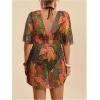 image:imageMakeMeChic Womens Plus Size Beach Cover Ups Shirt Dress Floral Half Sleeve V Neck Boho Beach DressesRed