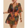 image:imageMakeMeChic Womens Plus Size Beach Cover Ups Shirt Dress Floral Half Sleeve V Neck Boho Beach DressesRed