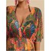 image:imageMakeMeChic Womens Plus Size Beach Cover Ups Shirt Dress Floral Half Sleeve V Neck Boho Beach DressesRed