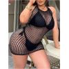 image:imageMakeMeChic Womens Plus Size Crochet Cover Up Dress Halter Sheer Swim Coverup Beach DressesBlack