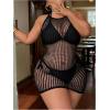 image:imageMakeMeChic Womens Plus Size Crochet Cover Up Dress Halter Sheer Swim Coverup Beach DressesBlack