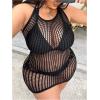 image:imageMakeMeChic Womens Plus Size Crochet Cover Up Dress Halter Sheer Swim Coverup Beach DressesBlack