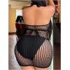 image:imageMakeMeChic Womens Plus Size Crochet Cover Up Dress Halter Sheer Swim Coverup Beach DressesBlack