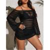 image:imageMakeMeChic Womens Plus Size Crochet Cover Up Dress Hollow Out Drawstring Bathing Suit Cover UpBlack