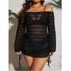image:imageMakeMeChic Womens Plus Size Crochet Cover Up Dress Hollow Out Drawstring Bathing Suit Cover UpBlack