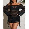 image:imageMakeMeChic Womens Plus Size Crochet Cover Up Dress Hollow Out Drawstring Bathing Suit Cover UpBlack