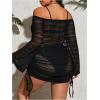 image:imageMakeMeChic Womens Plus Size Crochet Cover Up Dress Hollow Out Drawstring Bathing Suit Cover UpBlack