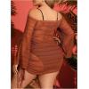 image:imageMakeMeChic Womens Plus Size Crochet Cover Up Dress Hollow Out Drawstring Bathing Suit Cover UpBrown