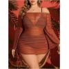 image:imageMakeMeChic Womens Plus Size Crochet Cover Up Dress Hollow Out Drawstring Bathing Suit Cover UpBrown