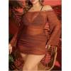 image:imageMakeMeChic Womens Plus Size Crochet Cover Up Dress Hollow Out Drawstring Bathing Suit Cover UpBrown