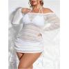 image:imageMakeMeChic Womens Plus Size Crochet Cover Up Dress Hollow Out Drawstring Bathing Suit Cover UpWhite