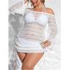 image:imageMakeMeChic Womens Plus Size Crochet Cover Up Dress Hollow Out Drawstring Bathing Suit Cover UpWhite