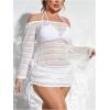 image:imageMakeMeChic Womens Plus Size Crochet Cover Up Dress Hollow Out Drawstring Bathing Suit Cover UpWhite