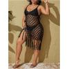 image:imageMakeMeChic Womens Plus Size Crochet Cover Up Hollow Out Fringe Beach Dress CoverupBlack