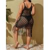 image:imageMakeMeChic Womens Plus Size Crochet Cover Up Hollow Out Fringe Beach Dress CoverupBlack