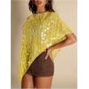 image:imageMakeMeChic Womens Sequin Swimsuit Cover Up Sparkly Asymmetrical Beach Poncho TopsYellow