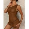 image:imageMakeMeChic Womens Sheer Bodycon Mini Beach Dress Asymmetrical Neck Fitted Short Cover Up DressesBrown