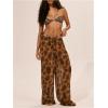 image:imageMakeMeChic Womens Sheer Mesh Beach Pants Swimsuit Coverup Cheetah Print Wide Leg Pants Cover UpsCoffee Brown