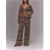 image:imageMakeMeChic Womens Striped Fuzzy Baggy Pants Drawstring Low Waist Wide Leg TrousersBrown