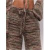 image:imageMakeMeChic Womens Striped Fuzzy Baggy Pants Drawstring Low Waist Wide Leg TrousersBrown