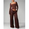 image:imageMakeMeChic Womens Summer Satin Pants Low Rise Drawstring Waist Straight Leg TrousersCoffee Brown
