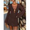 image:imageMakeMeChic Womens Swimsuit Coverup Crochet Mini Dress Bathing Suit Beach Cover UpCoffee Brown