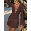 image:imageMakeMeChic Womens Swimsuit Coverup Crochet Mini Dress Bathing Suit Beach Cover UpCoffee Brown