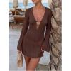 image:imageMakeMeChic Womens Swimsuit Coverup Crochet Mini Dress Bathing Suit Beach Cover UpCoffee Brown