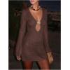 image:imageMakeMeChic Womens Swimsuit Coverup Crochet Mini Dress Bathing Suit Beach Cover UpCoffee Brown