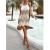 image:imageMakeMeChic Womens Swimsuit Coverups Crochet Dress Color Block Hollow Out Beach Cover UpKhaki