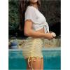 image:imageMakeMeChic Womens Textured Tie Side Mini Beach Skirt Elastic Waist Ruched Bikini Cover UpYellow