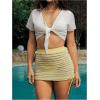 image:imageMakeMeChic Womens Textured Tie Side Mini Beach Skirt Elastic Waist Ruched Bikini Cover UpYellow