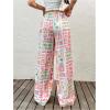 image:imageMakeMeChic Womens Tropical Print Palazzo Pants Low Waist Wide Leg Summer TrousersMulticolor