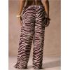 image:imageMakeMeChic Womens Wide Leg Beach Pants Swimsuit Coverup Zebra Striped Chiffon Cover UpsZebra Brown