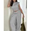 image:imageMakeMeChic Womens Wide Leg Pants Fleece Lined Crossover Elastic Waist Baggy SweatpantsLight Grey