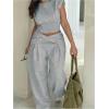 image:imageMakeMeChic Womens Wide Leg Pants Fleece Lined Crossover Elastic Waist Baggy SweatpantsLight Grey