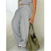image:imageMakeMeChic Womens Wide Leg Pants Fleece Lined Crossover Elastic Waist Baggy SweatpantsLight Grey