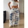 image:imageMakeMeChic Womens Y2k Plus Size Striped Baggy Sweatpants Drawstring Low Waist Wide Leg TrousersWhite and Blue