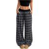 image:imageMAKEMECHIC Womens Plaid Wide Leg Pants Drawstring Elastic Waist Baggy Long TrousersMulticolor