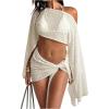 image:imageMakeMeChic Womens Beach Vacation Outfits Sheer Swimsuit Cover Up Poncho Top Skirt SetApricot Sheer
