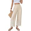 image:imageMakeMeChic Womens Boho Elastic High Waist Wide Leg Pants Fringe Shirred TrousersApricot