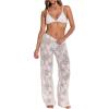 image:imageMakeMeChic Womens Boho Floral Crochet Wide Leg Pants Sheer Hollow Out Beach Vacation TrousersWhite