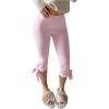 image:imageMakeMeChic Womens Bow Knot Capri Leggings Mid Waist Slim Fit Ribbed Stretchy Trousers Summer Yoga PantPink