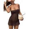 image:imageMakeMeChic Womens Crochet Swimsuit Coverups Strapless Sheer Hollow Out Tube Top Dress Cover UpsBrown