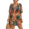 image:imageMakeMeChic Womens Plus Size Beach Cover Ups Shirt Dress Floral Half Sleeve V Neck Boho Beach DressesLight Yellow