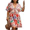 image:imageMakeMeChic Womens Plus Size Boho Swimsuit Cover Up Floral V Neck Short Sleeve Mini Dress CoverupsMulticolor