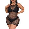 image:imageMakeMeChic Womens Plus Size Crochet Cover Up Dress Halter Sheer Swim Coverup Beach DressesBlack